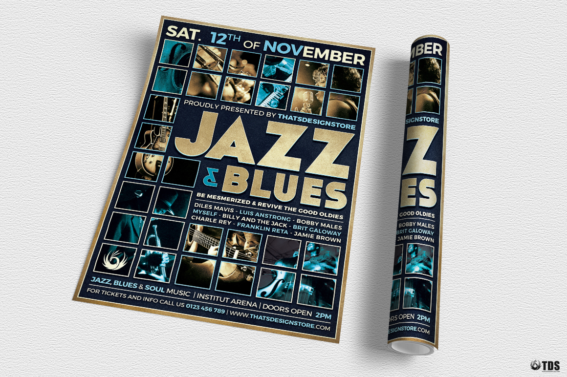 thatsdesignstore flyer poster template jazz blues concert gig indie band