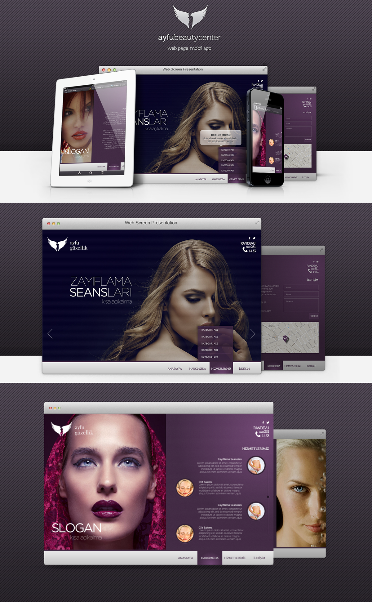 Web web page graphic design purple woman beauty center agency