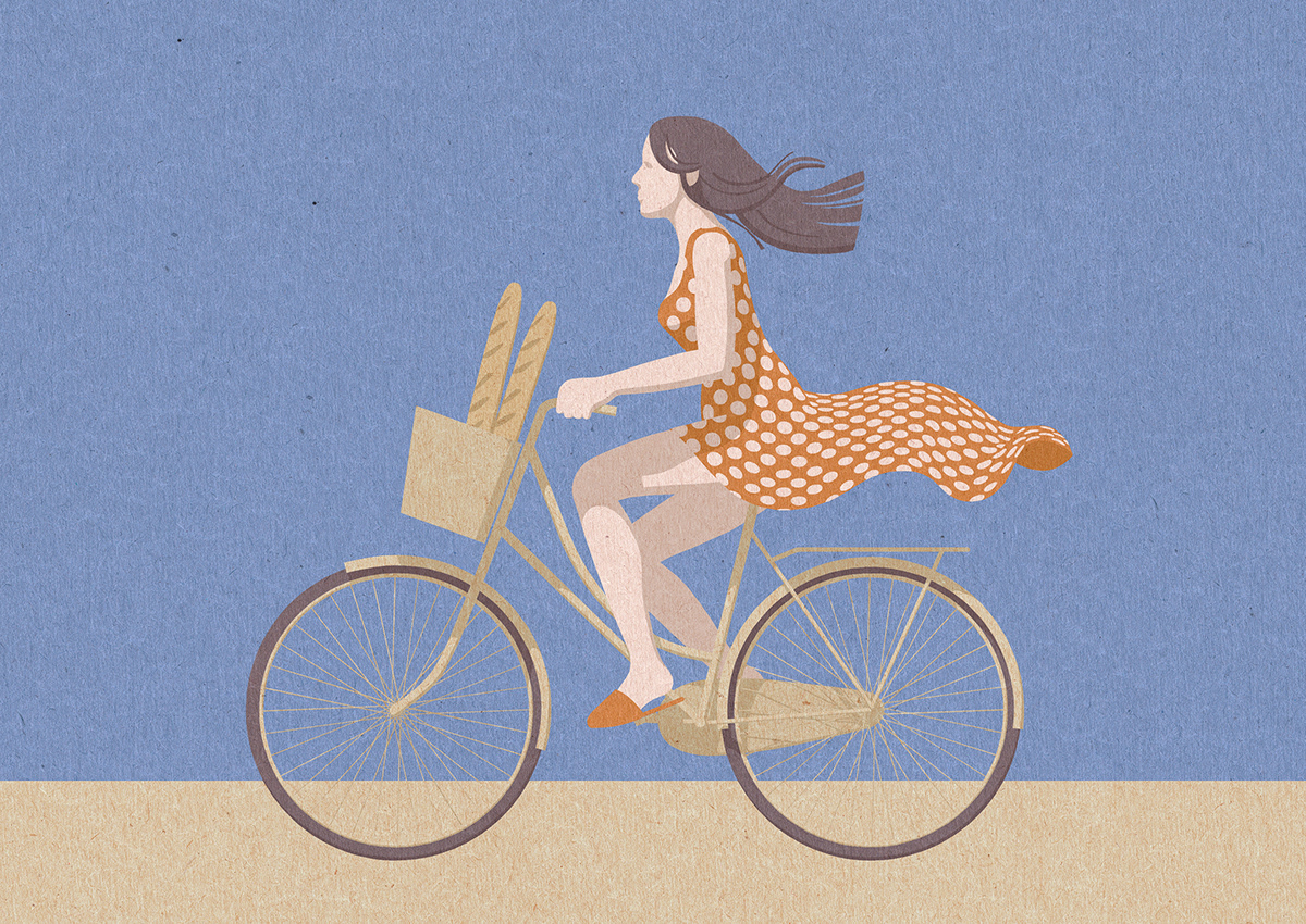 Bicycle Digital Art  Editorial Illustration france ILLUSTRATION  justineshirin Paris Travel woman illustration