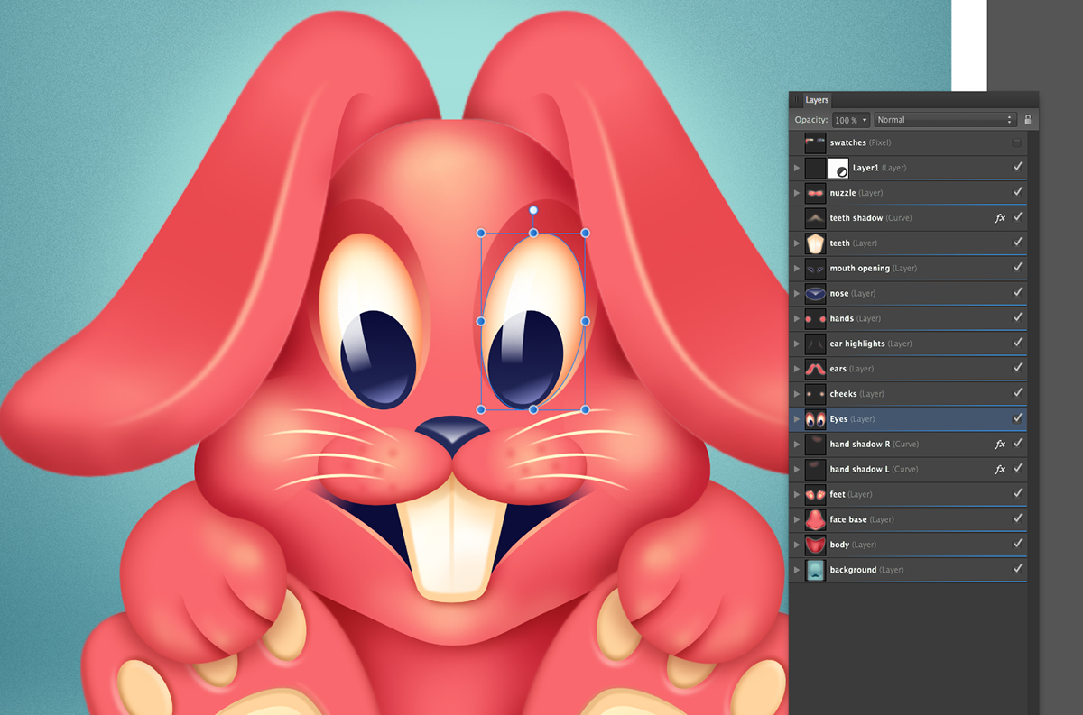 Retro bunny comparison affinity designer
