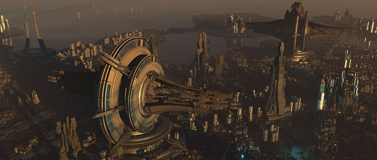 Scifi science fiction digital matte painting 3D 2D vue photoshop scenery environment design cityscape futuristic