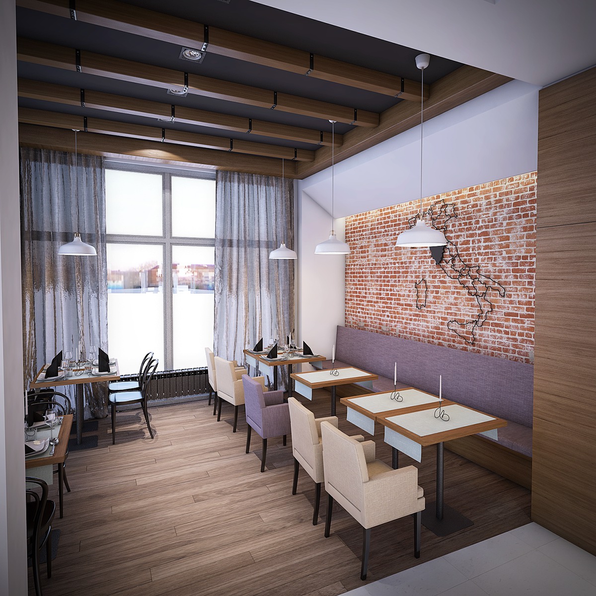 toscan restaurant interior design  bar architecture 3D Visualization