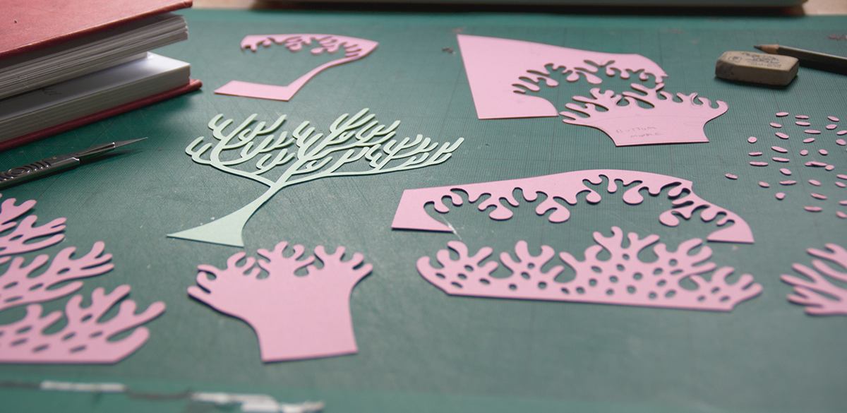 sierra magazine paper craft paper art paper cut fish coral Sushi sea seaweed Sustainable fishing swimming paper pastel