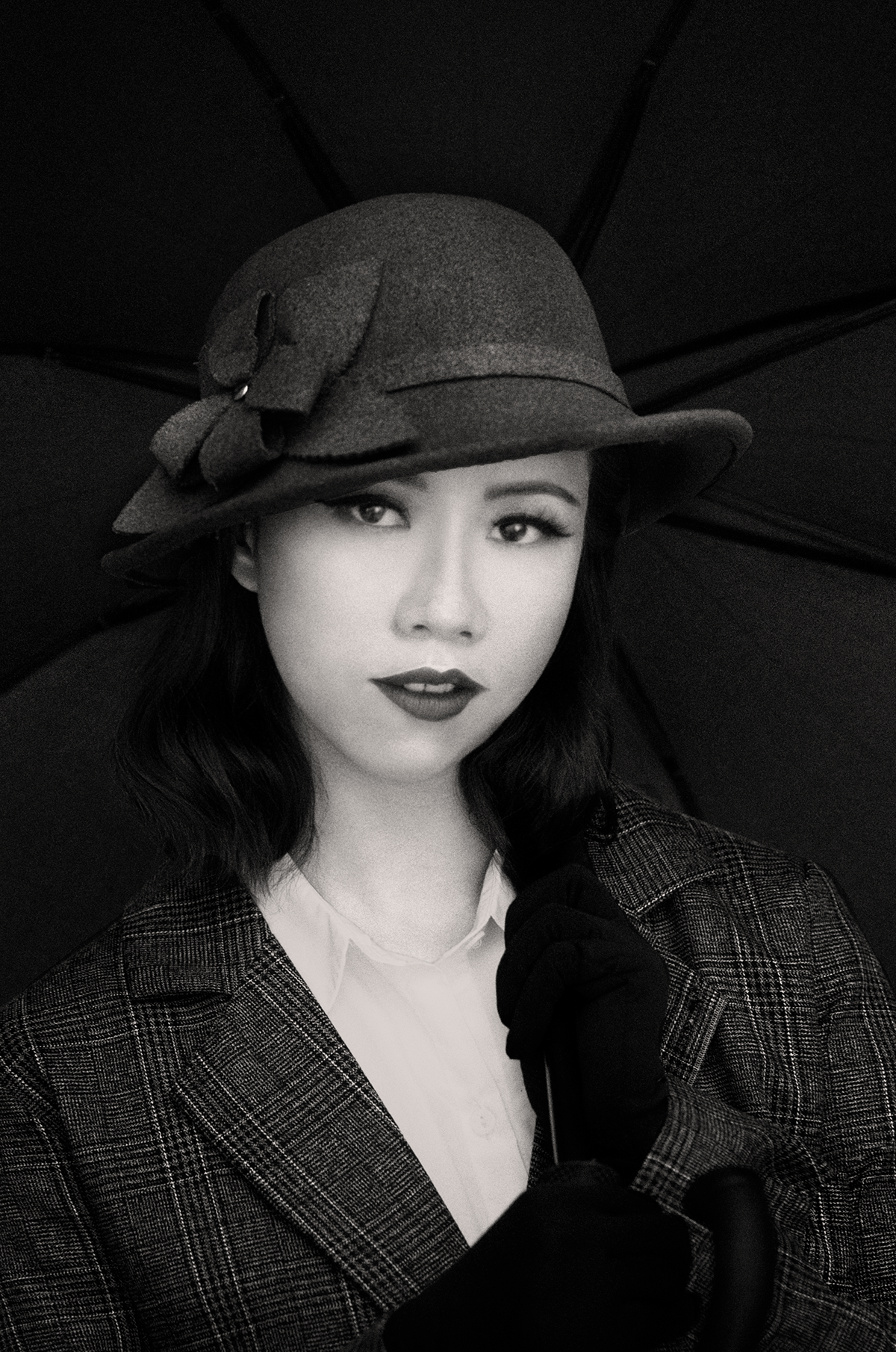 bnw Classic Retro vintage Umbrella portrait vietnam asia Fashion  elegant