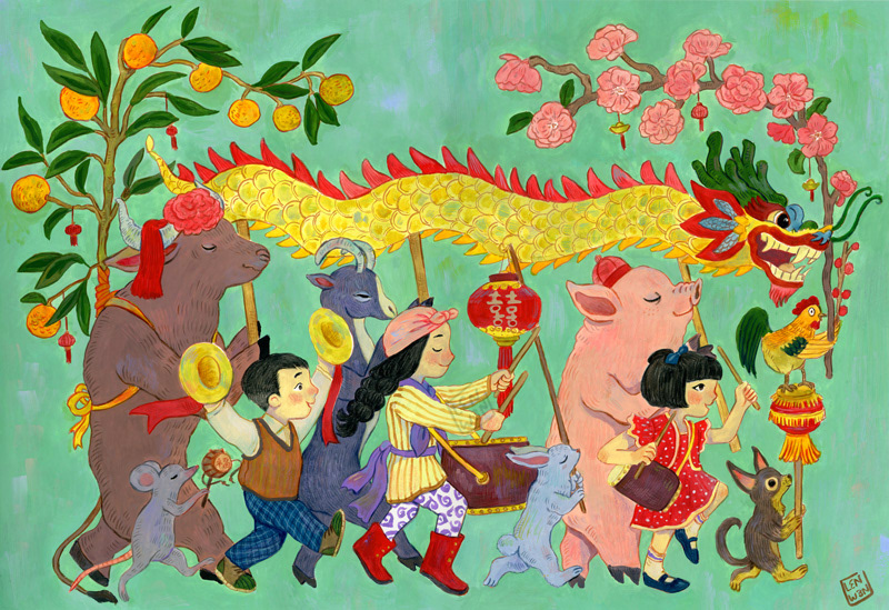 Lunar New Year painting   TRADITIONAL ART gouache children's illustration vintage chinese zodiac dragon