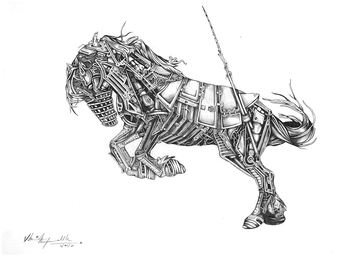 horse mechanics mechanical detail illustrations sketch animal abravenewworld future mutation shirazmaik