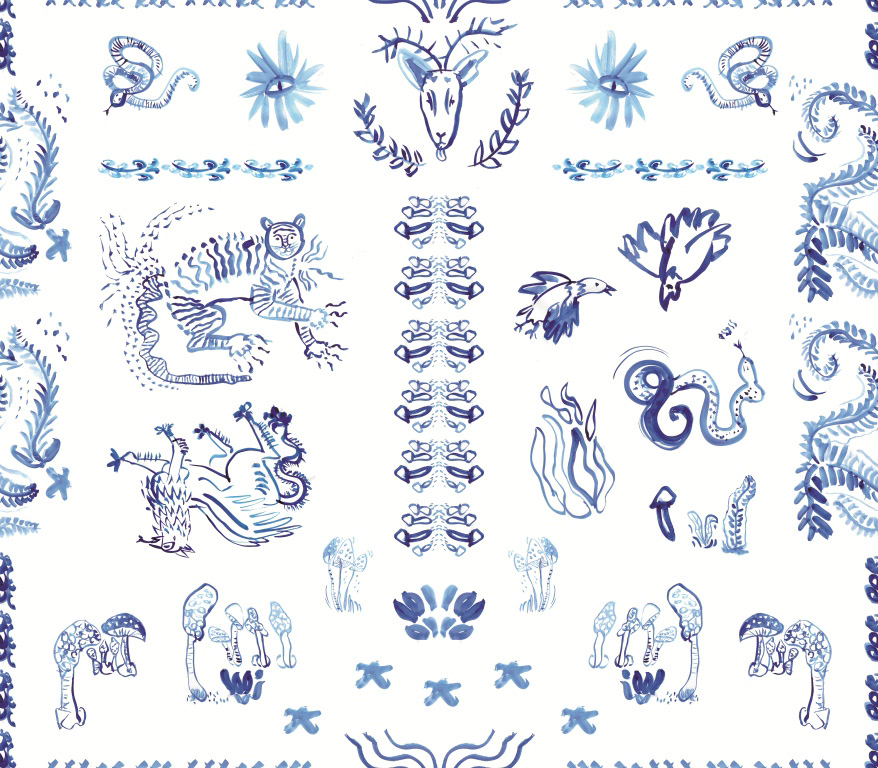 Allover print artwork botanical digital illustration Fashion  organiccotton Paiting pattern design  textile trench coat