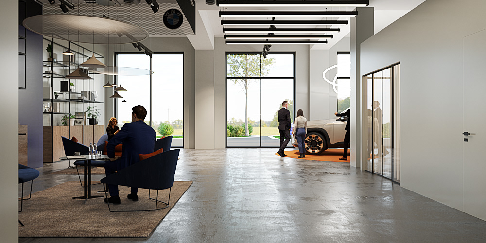 BMW 3dmax interior design  visualization modern corona Render autosalon carshowroom showroom
