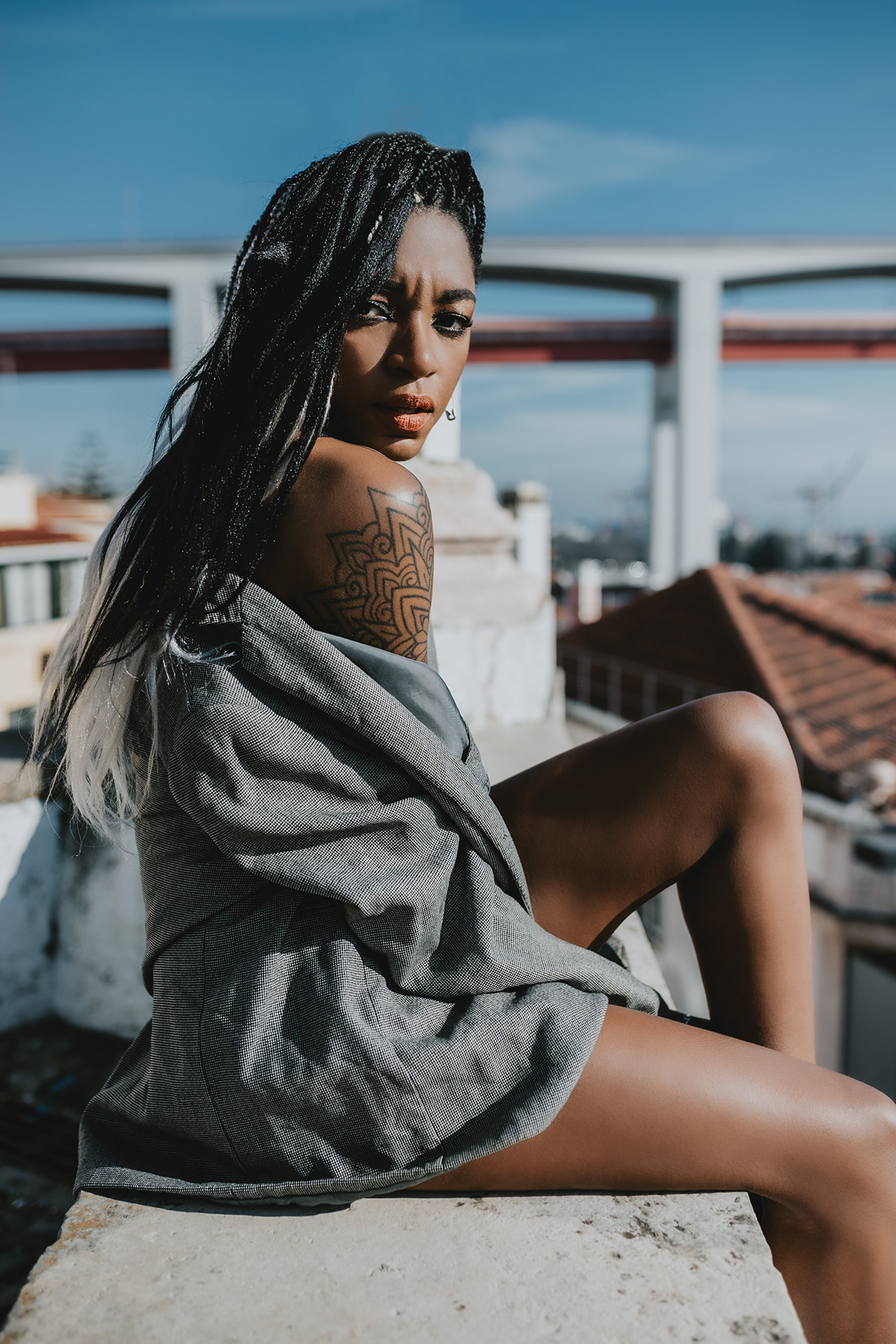 Alternative model Beautiful black woman city Lisbon portrait Portugal sexy sunlight tattoos