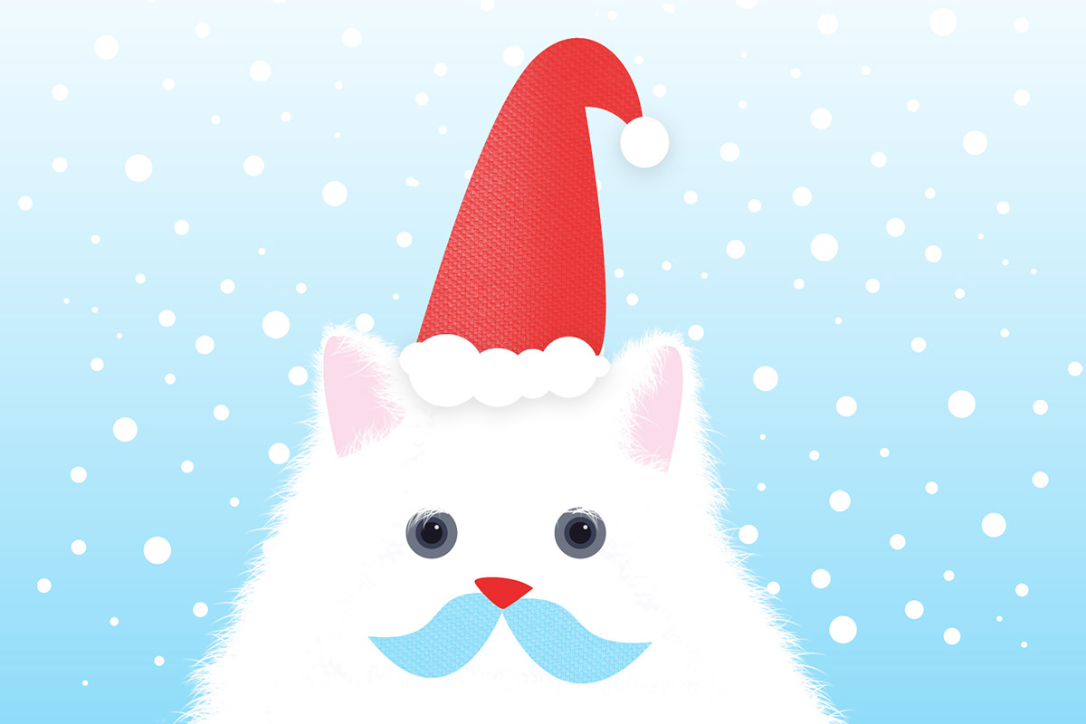 ochre7  fluffy  cat  christmas  Xmas  red  blue  Snow  Illustration