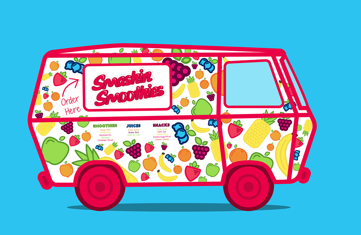 Food  Truck logo design free Mockup Fun portfolio Fruit package smothie healthy brand Veggie app