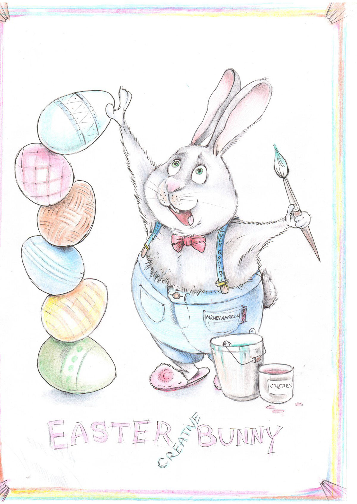 bunny rabbit ILLUSTRATION  Easter egg paint funny cute Unreal