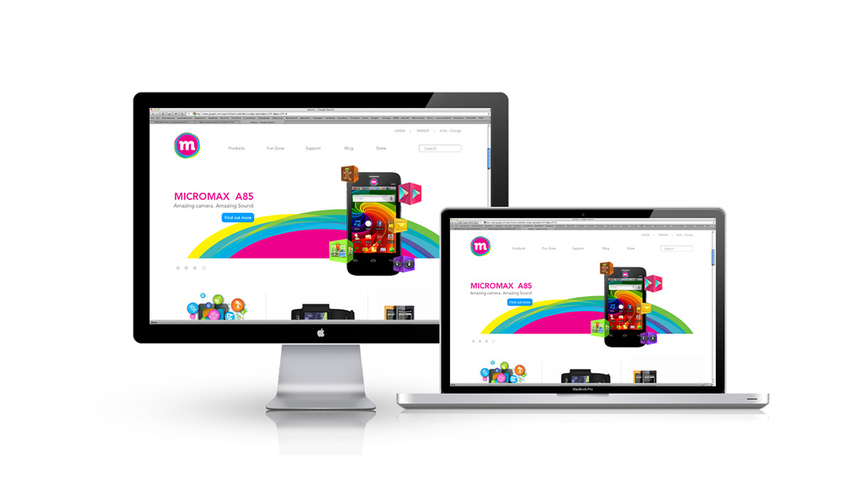 mobile Micromax India kerala Rebrand rebranding strategy colour balloon rubberband logo Website Unique concept conceptual
