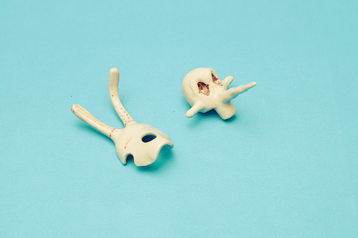 ceramics  porcelain figurines hand made bones skull designer toy