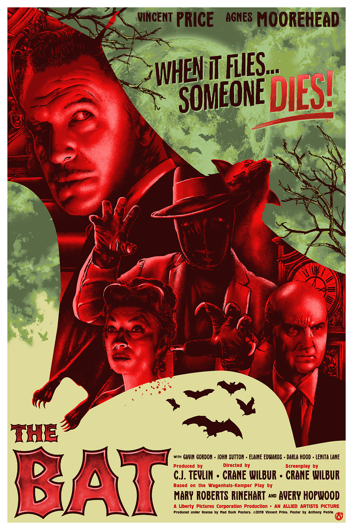 the bat vincent price horror vintage screen print Poster Design