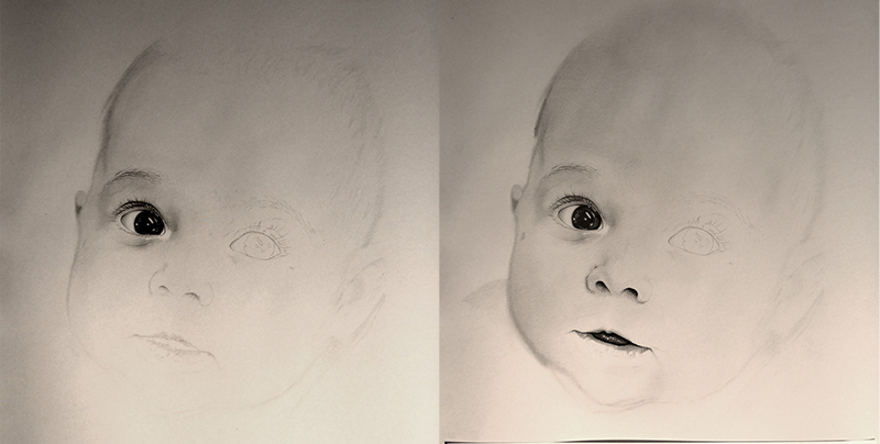 pencil portrait  paper  cardboard graphite  charcoal art arts david c. david coelho  David  Coelho  pencil drawing baby  little girl