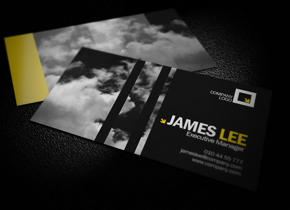 business card  dark  corporate  Black  yellow  unique  design  clean  professional