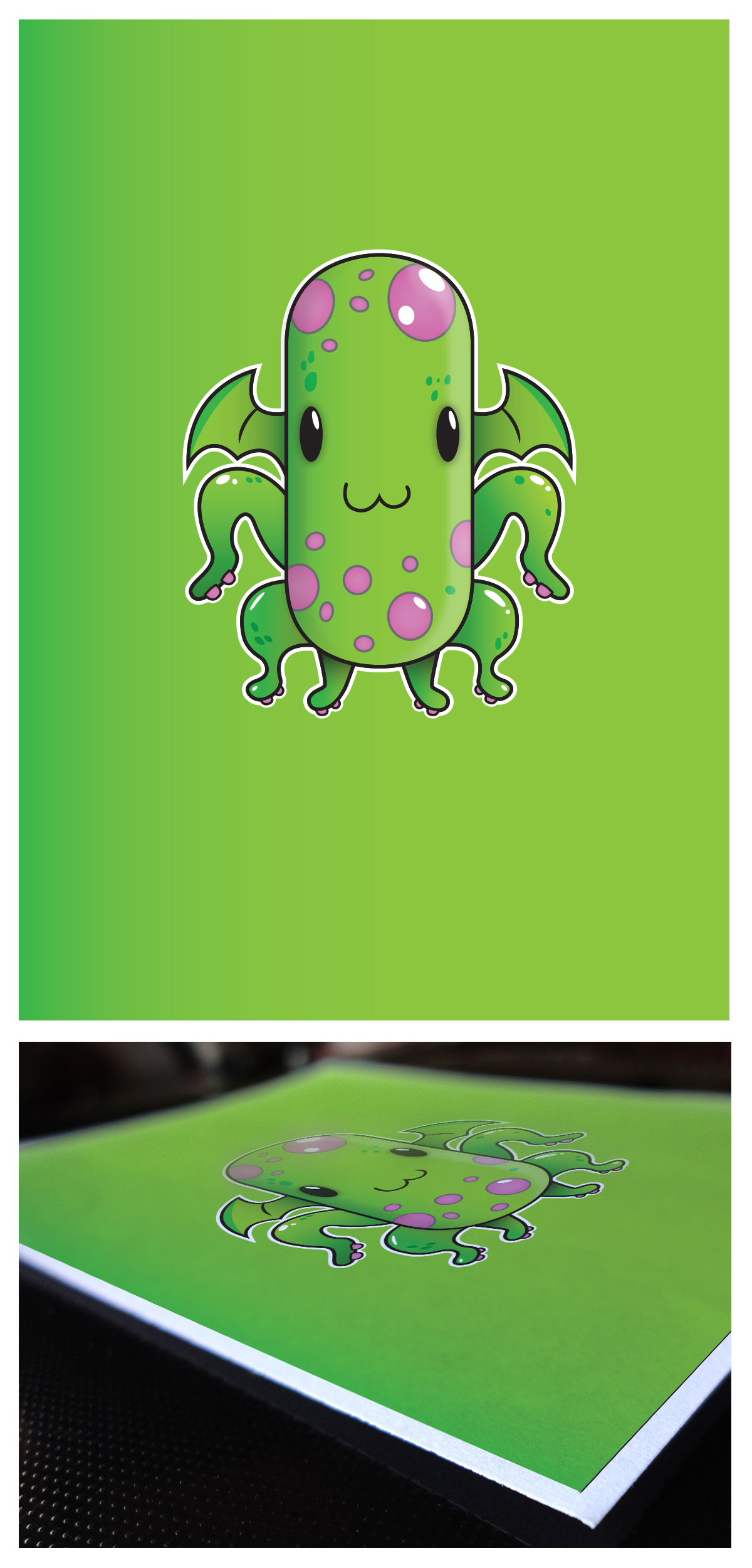 graphic logo design Character 3D ILLUSTRATION  greeen monster cthulhu necromicon