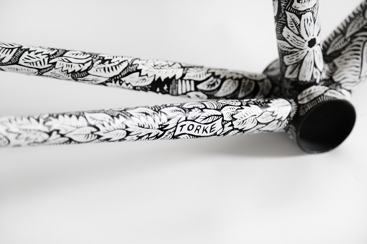 Bike Cycling Bike Frame paint acrylic art design DIY Custom bikes skull dark floral detail pattern