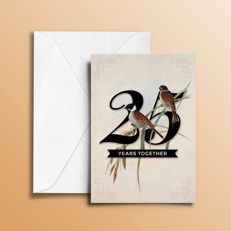 anniversary greeting card cards vintage Flowers birds