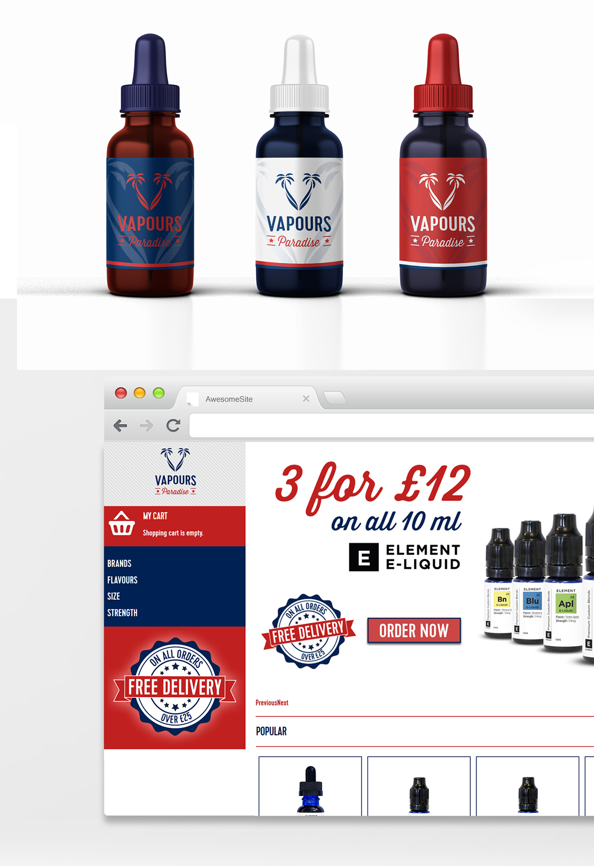 Vape Vapour vaping paradise e-commerce online store Website shop blue smoke palm tress usa america Logo Design Identity Design