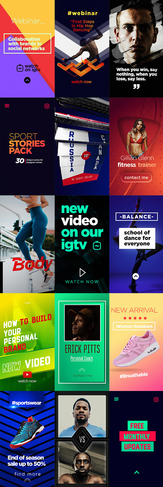 instagram vertical template iphone SMM videohive material design sport broadcast promo
