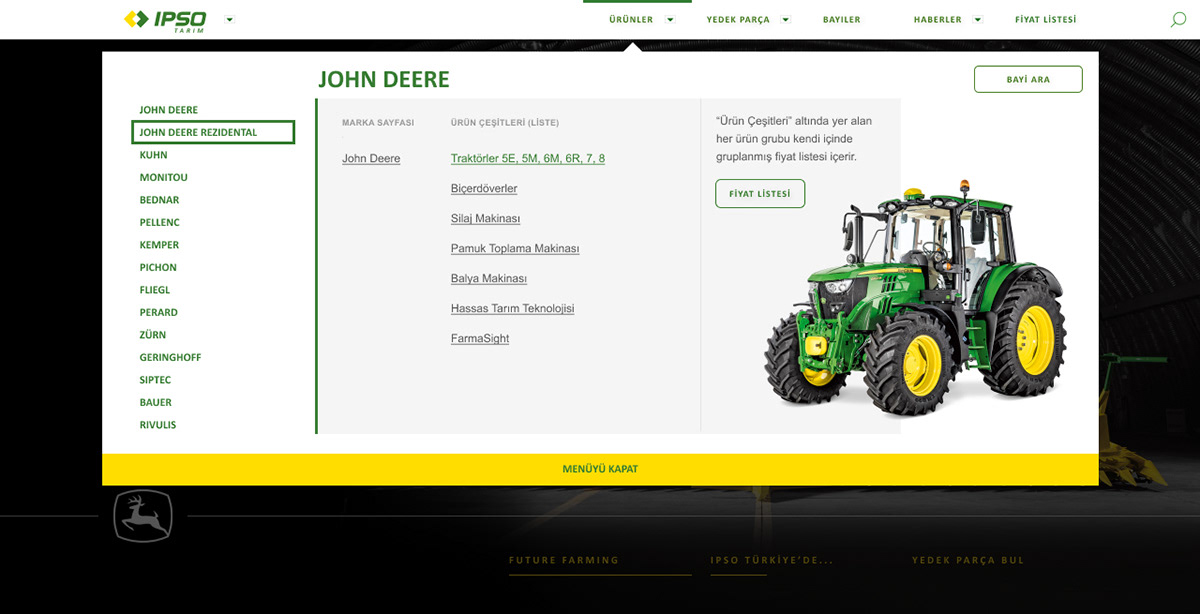 agrıculture brand brandıng content desıgn ıpso John Deere tracktor uı desıgn ux desıgn websıte