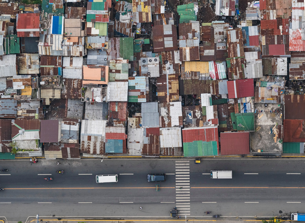 Manila philippines city Aerial overpopulation slums Megacity rooftops asia