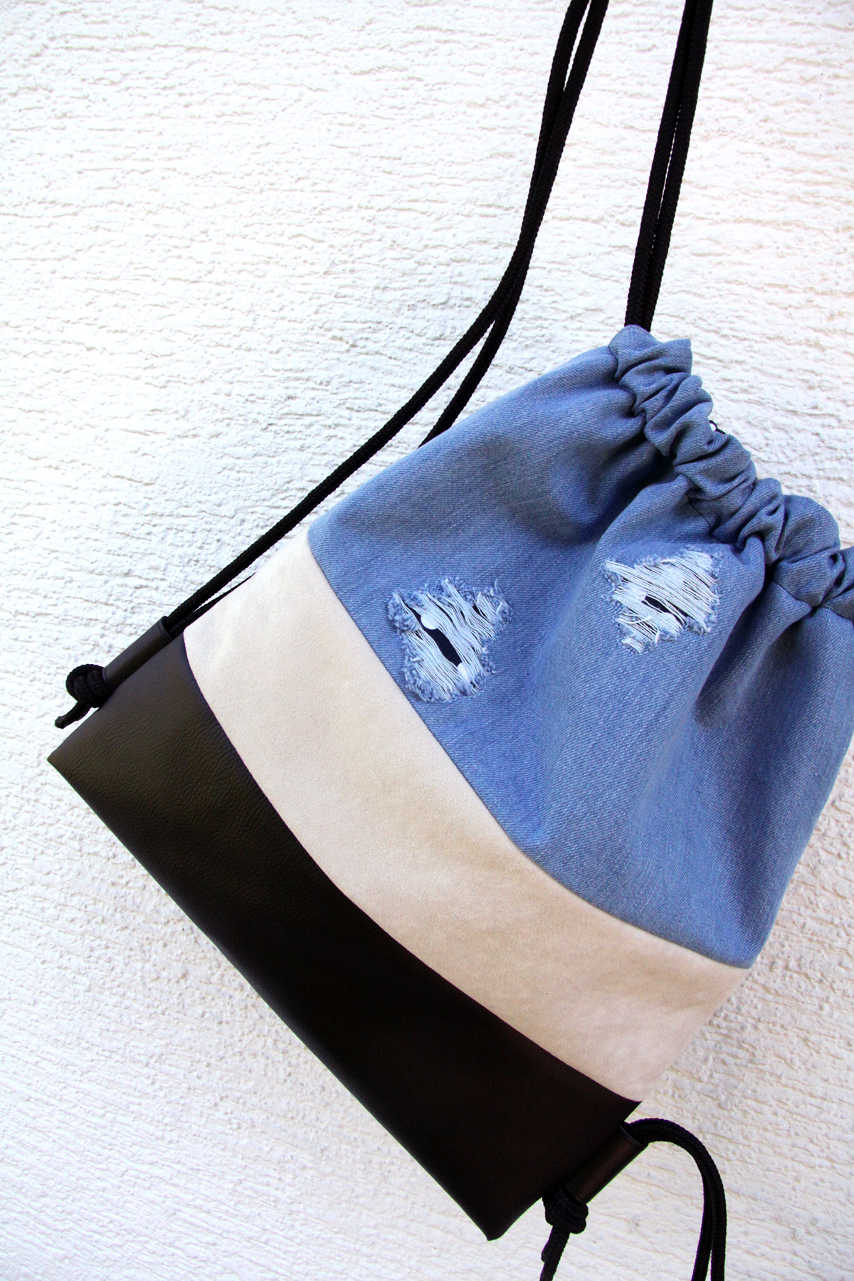 handmade design drawstring backpack doublesided