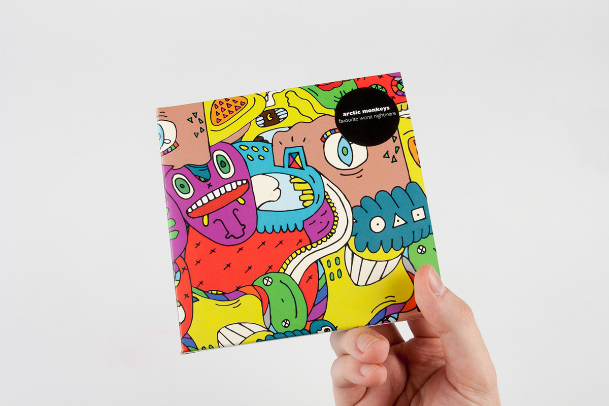 cd illustration arctic monkeys Favourite Worst Nightmare psychedelic psychedelic figure album cover design