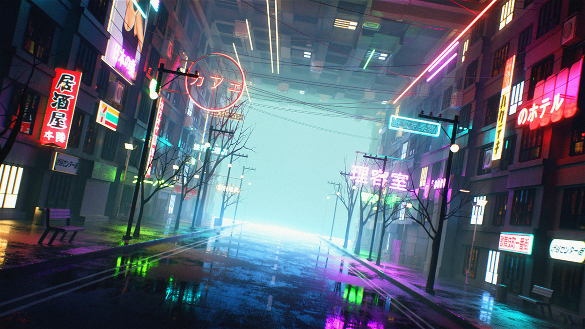 Olympics cinema 4d motion design Cyberpunk neon city CG Octane Render