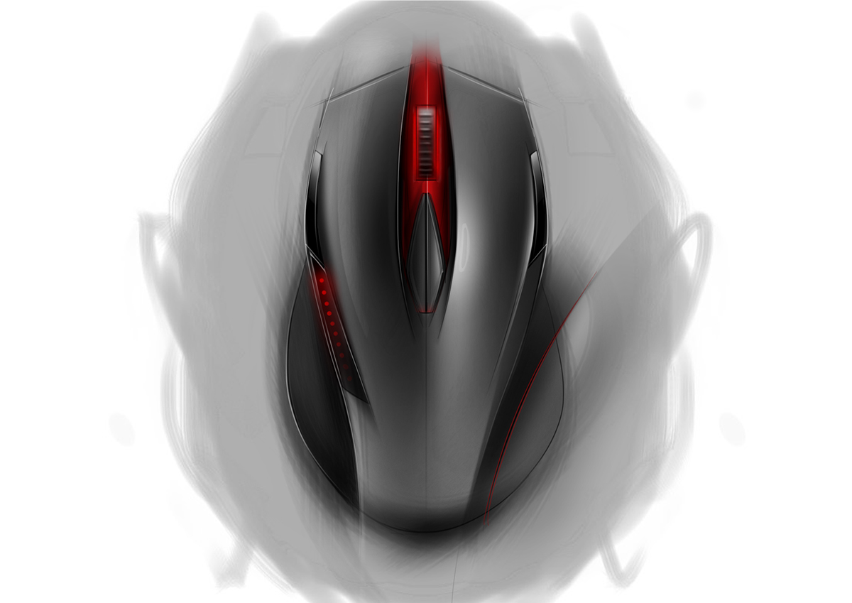 gaming mouse sketch Gaming peripheral ID ballpoint Copic Marker digital rendering