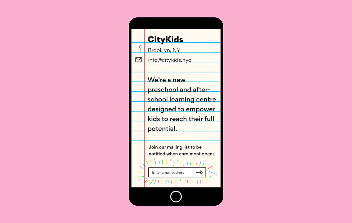 Responsive mobile holding page for City Kids