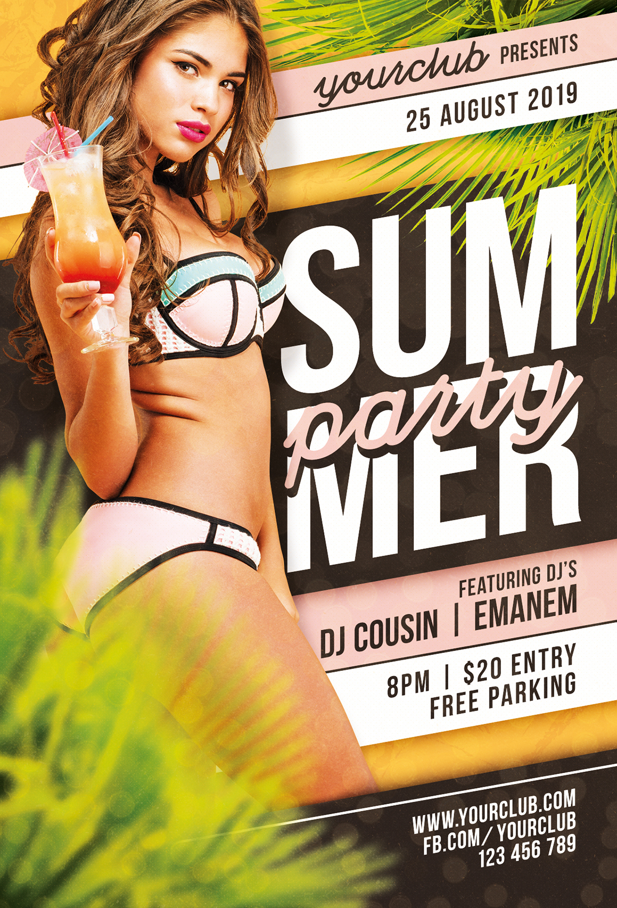 summer Sun beach flyer poster modern creative cocktail template psd