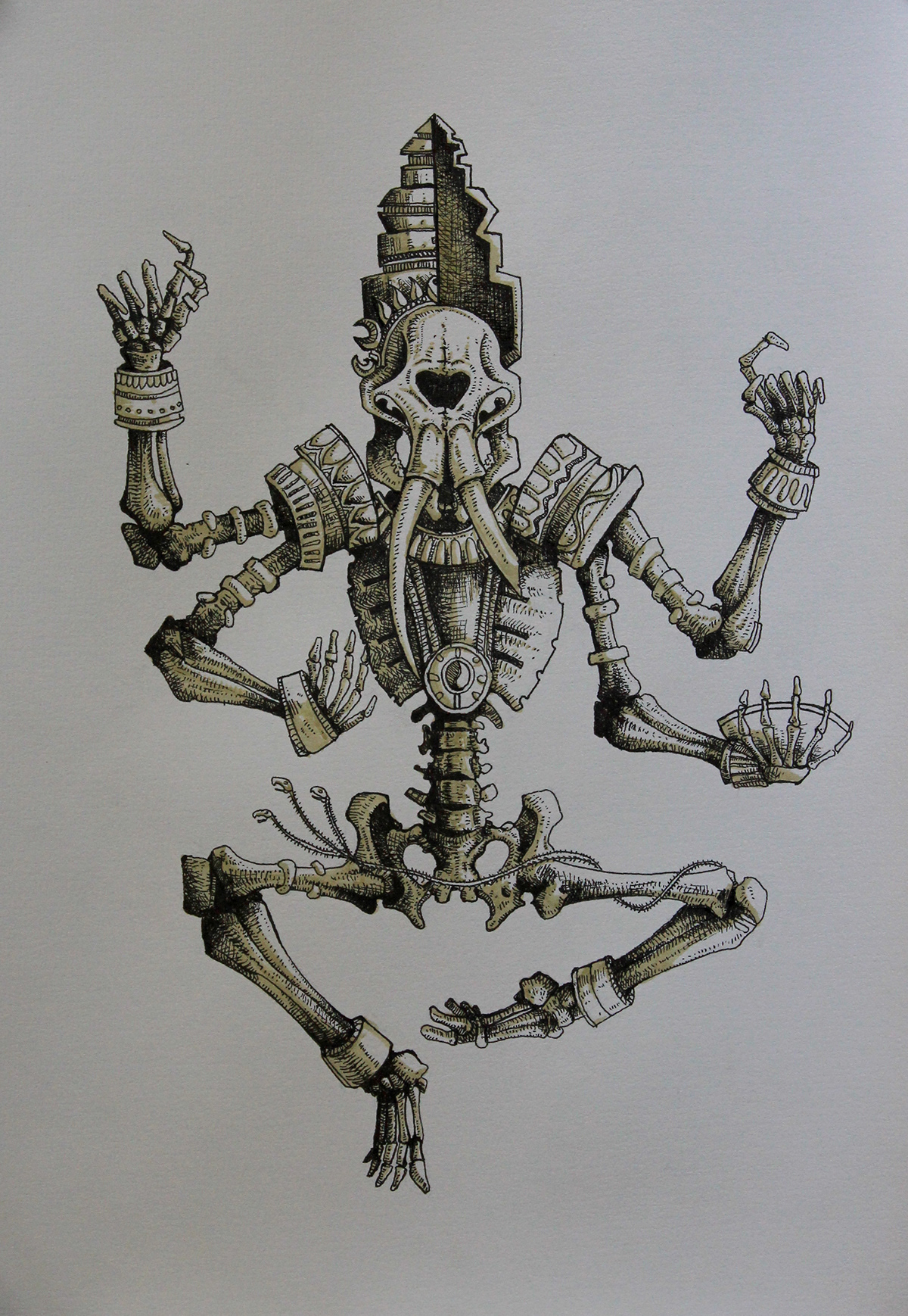 skeleton bones Ganesh graphic elephant religion rat axe