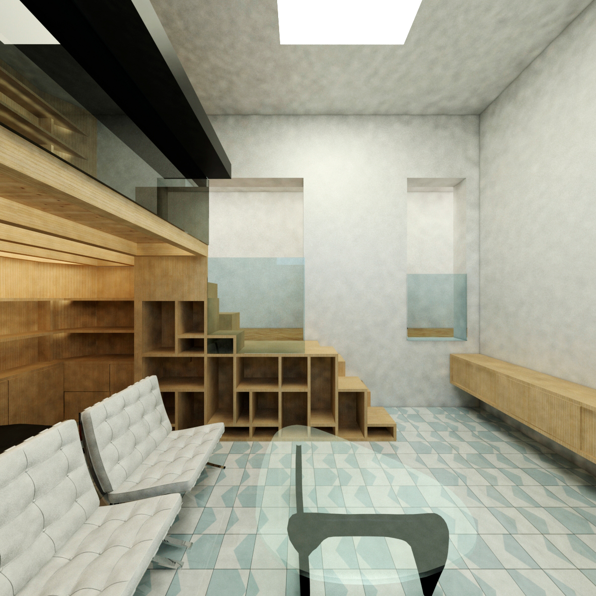 refurbishment cement tiles taylor made wood Lisbon minimal interior design  mezzanine home office overdesign