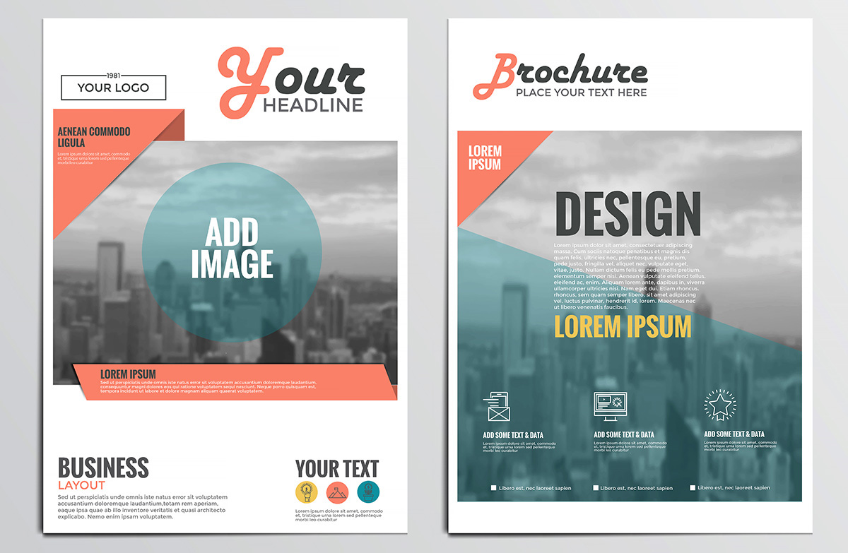 brochure flyer template vector city Landmarks magazine publication flat color business modern Style front back