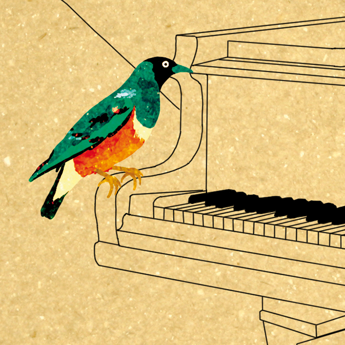mozart aves ilustración digital