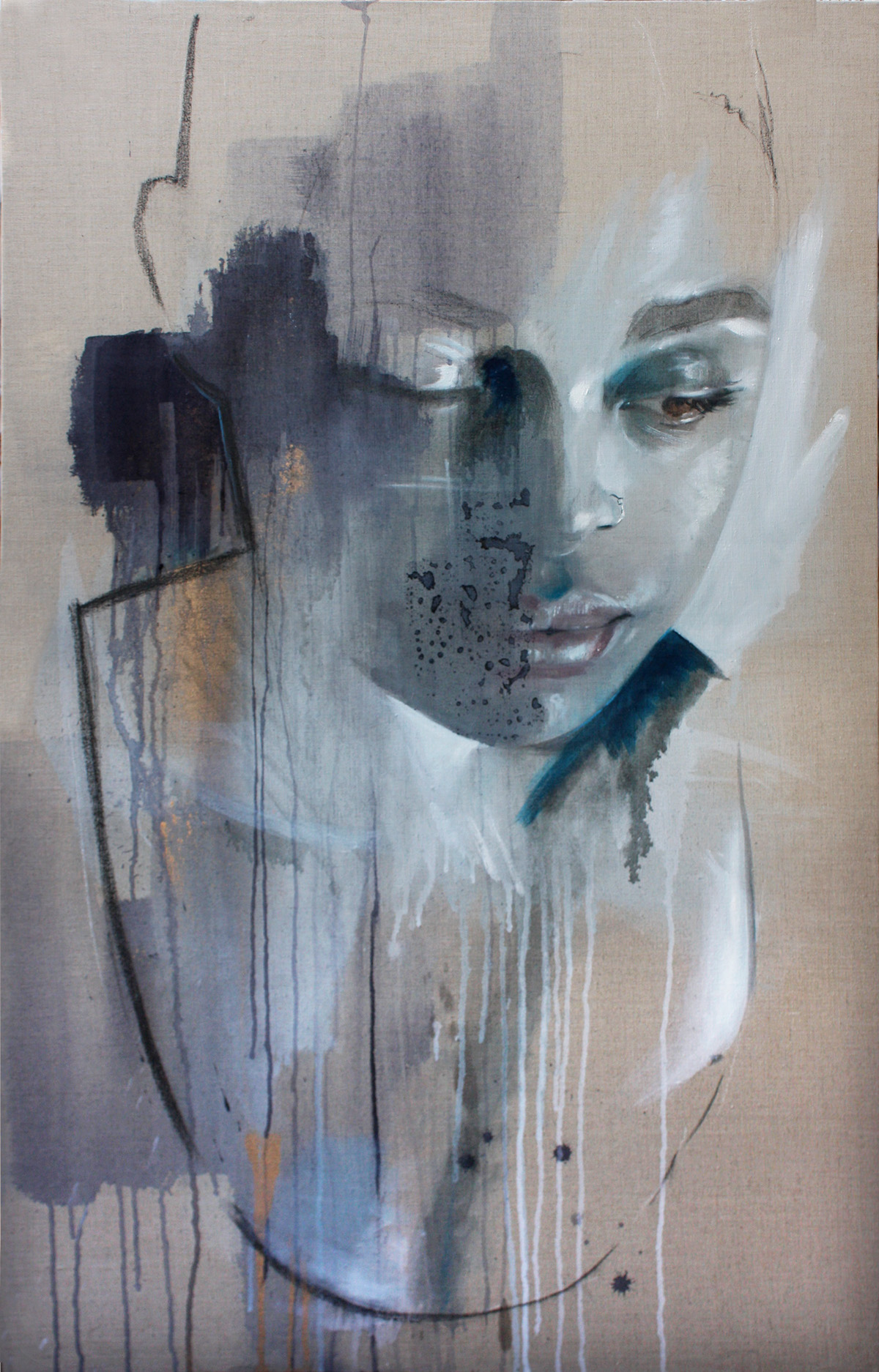 Portraiture contepmporary art figurative texture canvas pastel Oils beauty femenine women