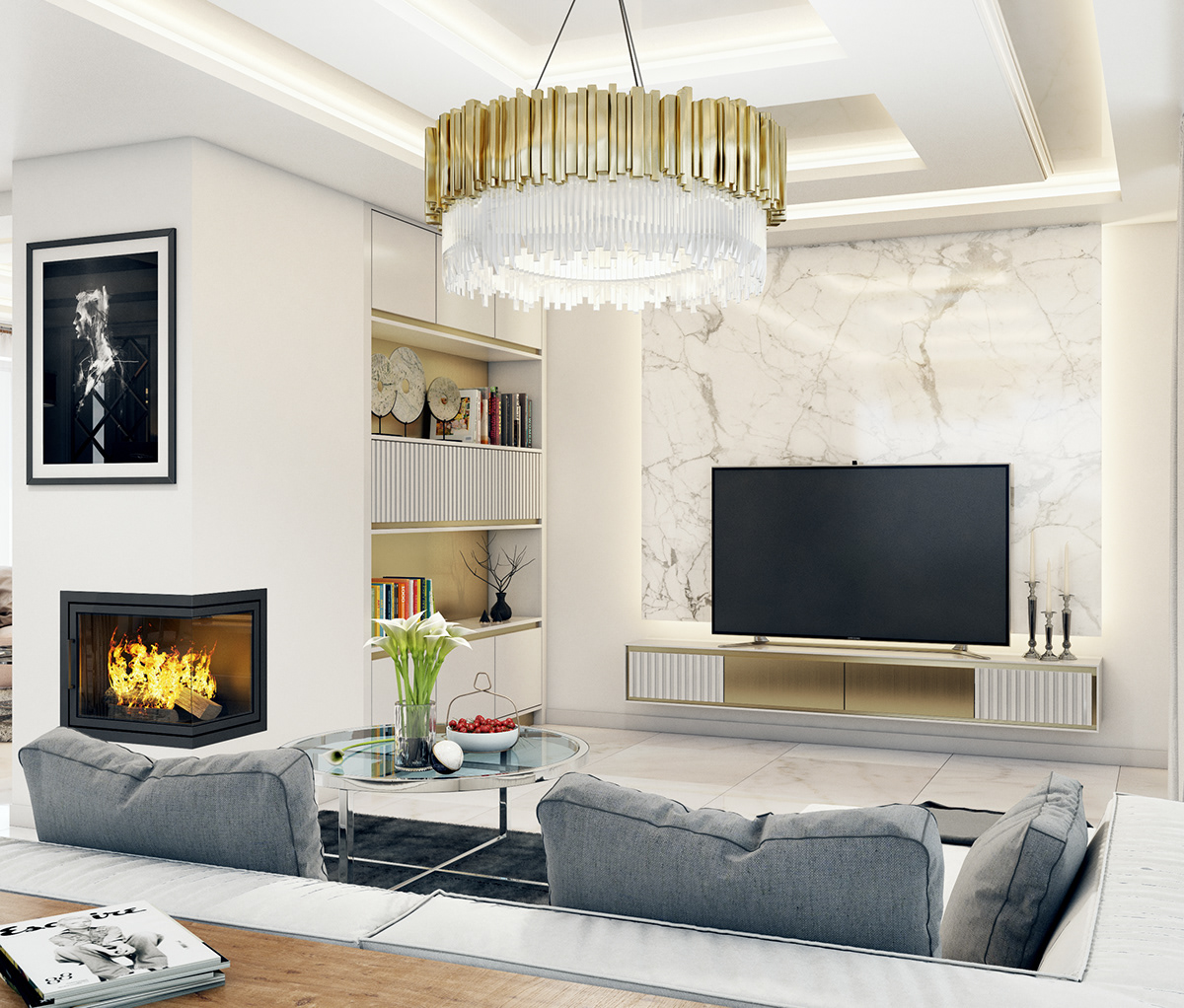 visualization design Interior living room bar dining fireplace Style modern architecture