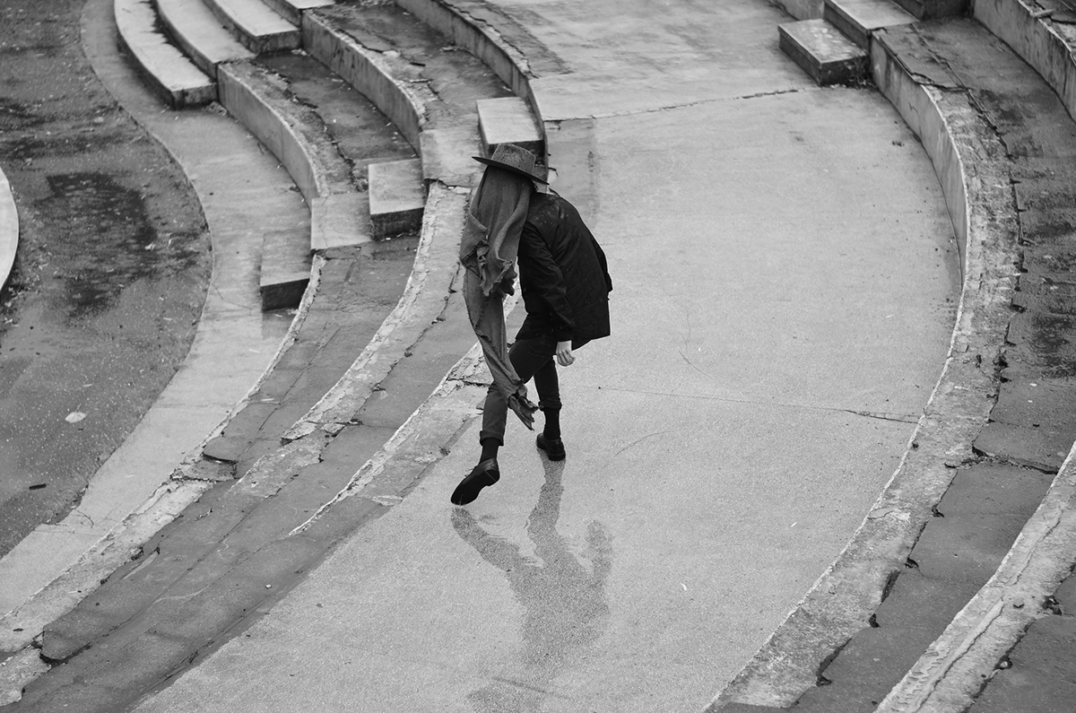 faceless model man conceptual scarf hidden black White dark abstract Nature city mind escape cover