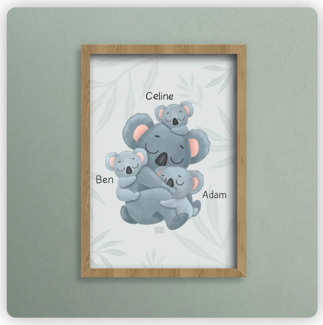 mom with kids personalised poster wall decor