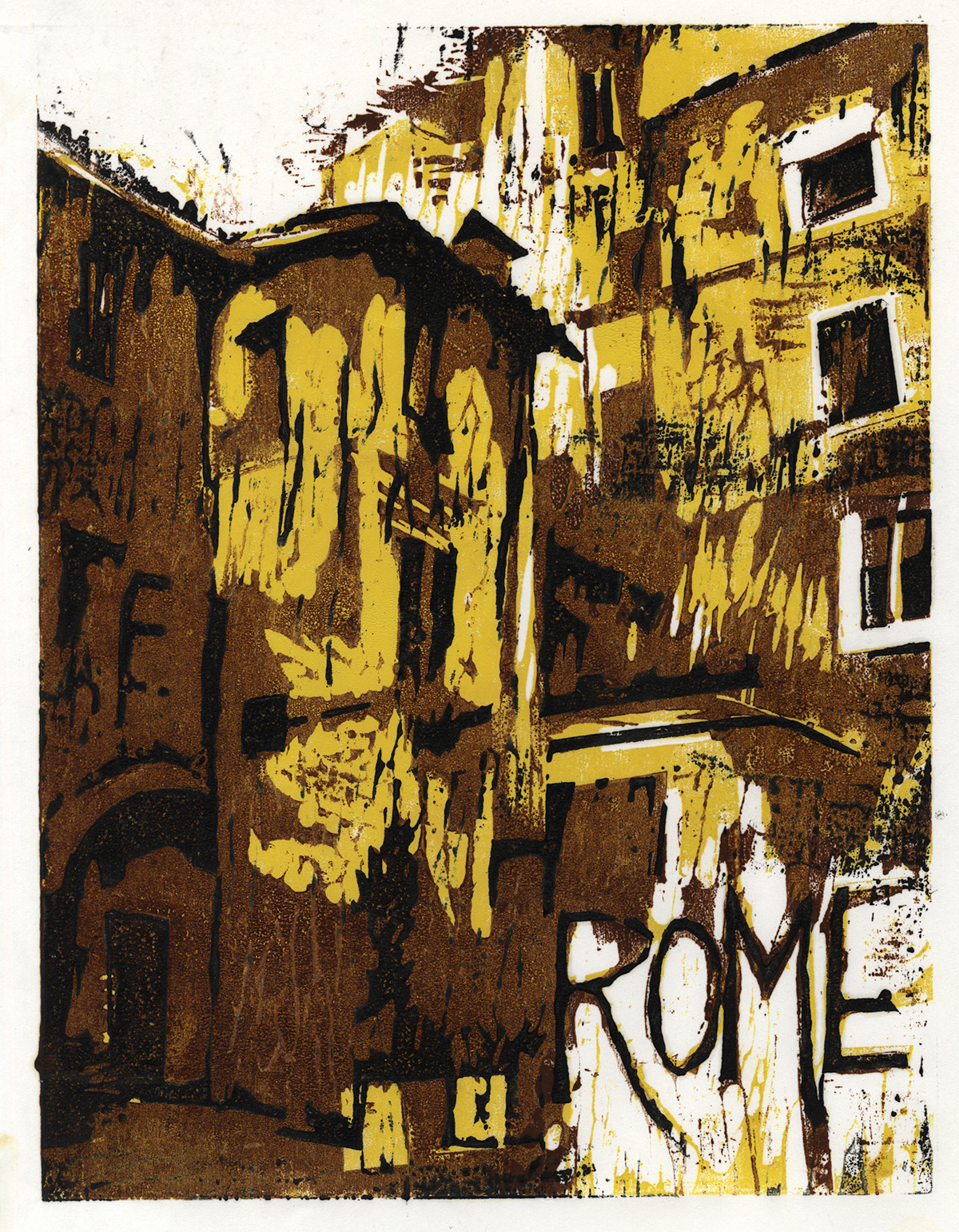 woodcut woodblock printmaking Rome travel poster