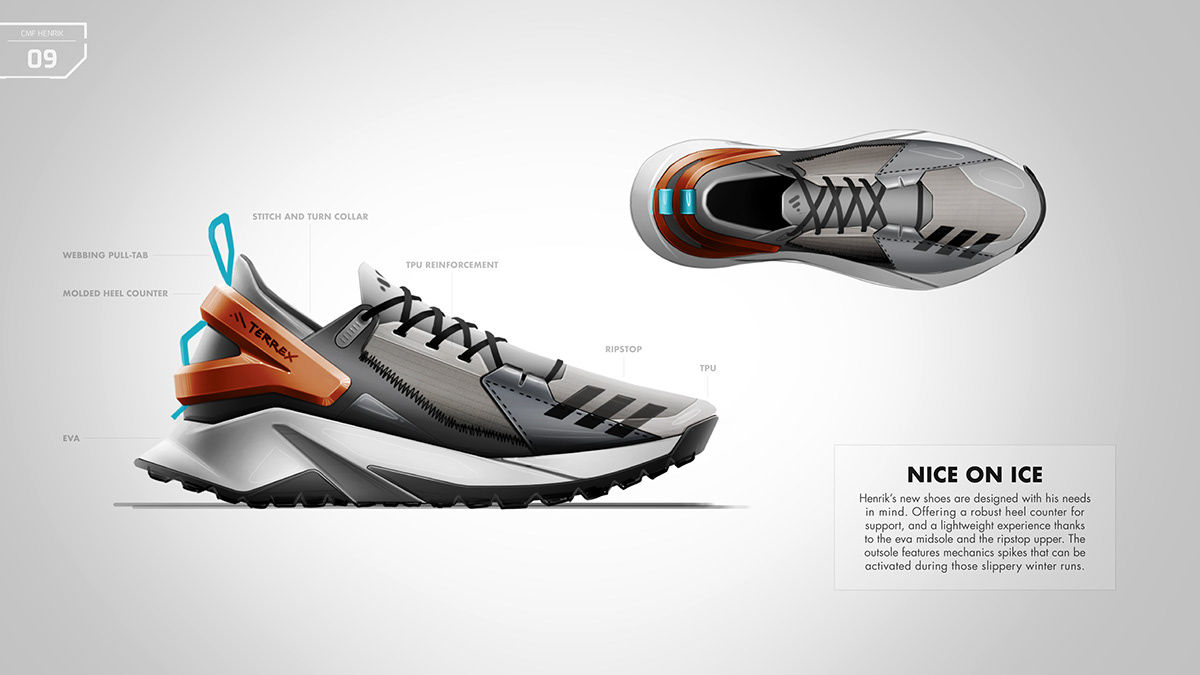 Adobe Portfolio footwear design footwear adidas Terrex skecthing rendering photoshop trail running