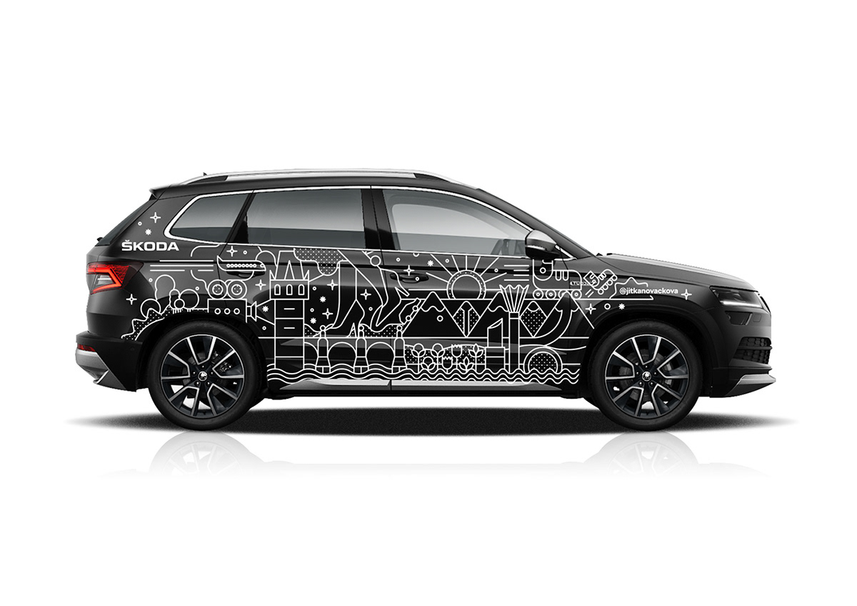 Skoda car Auto instagram INFLUENCER sticker prague Czech Republic Icon vector