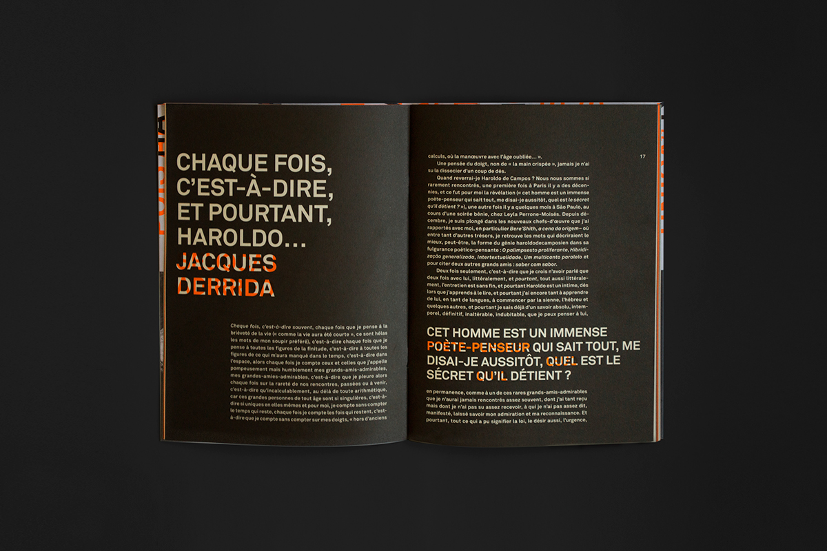 revista magazine editorial print fluor fluorescent orange neon overprint translation CISMA Independent journal literature haroldo