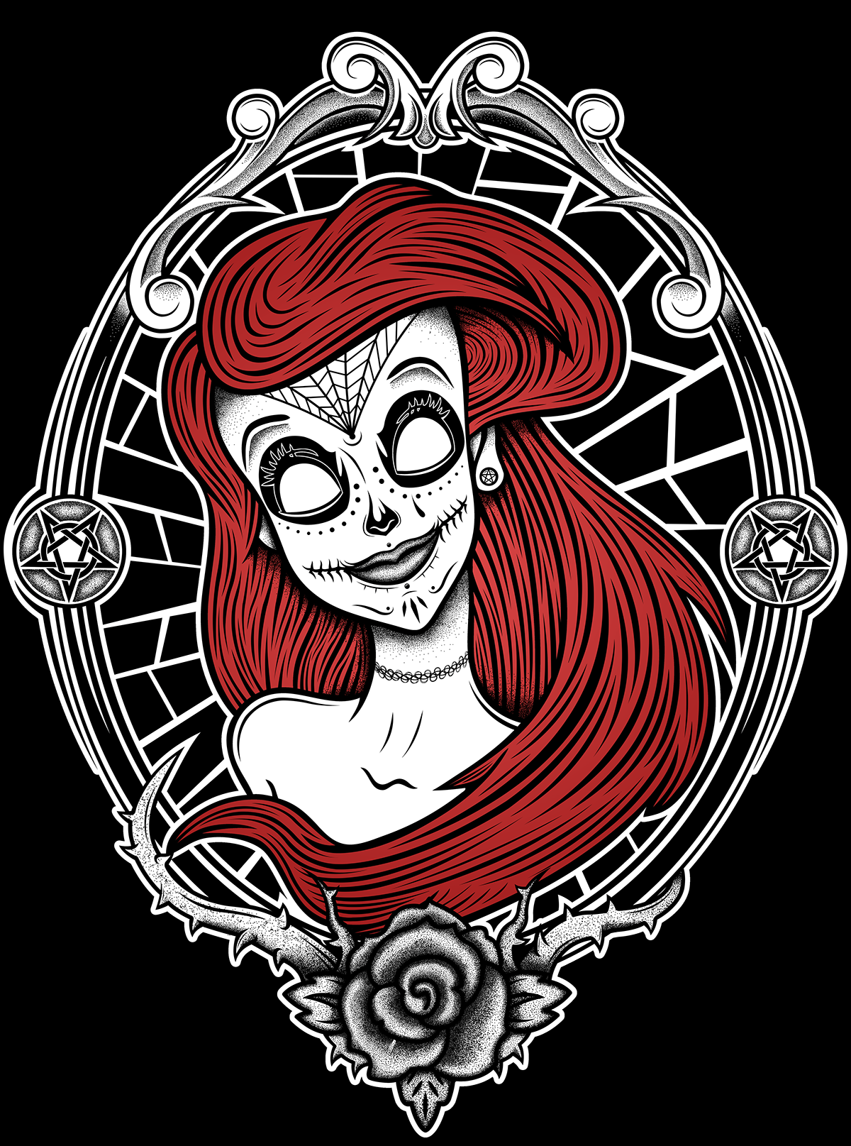 ARIEL disney santamuerte design metal Pentagram Satan redhead metalhead metalgirl metalfashion
