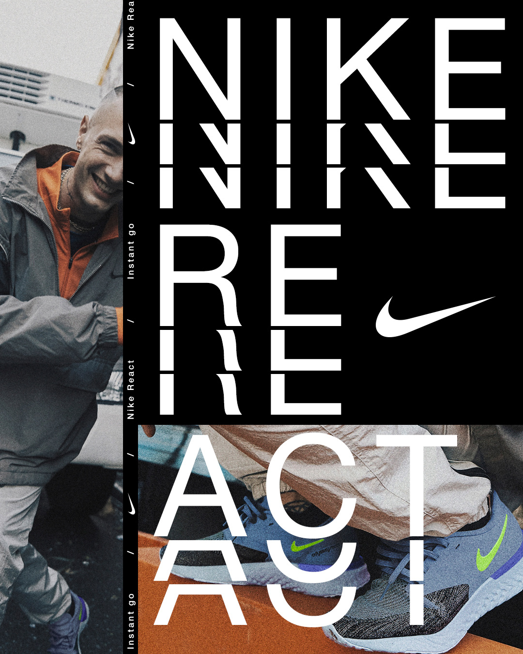 instagram Nike typography   social media Photography  Brutalism react shoes pattern neon