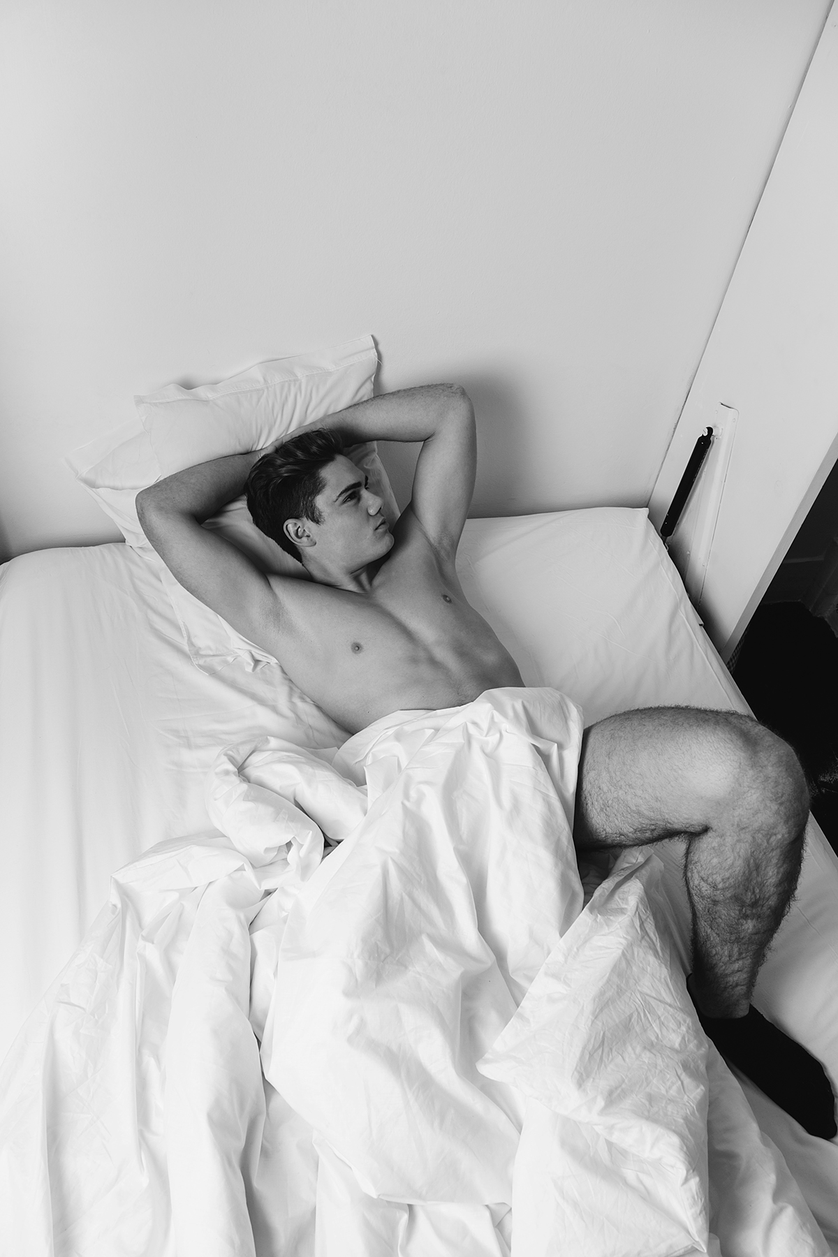 portrait bw black and white model male bed bedroom sensual men