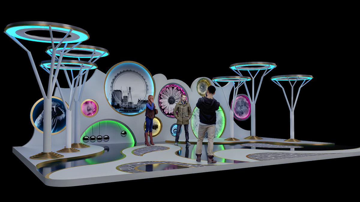 architecture booth offair Stage set design photo television 3D vray